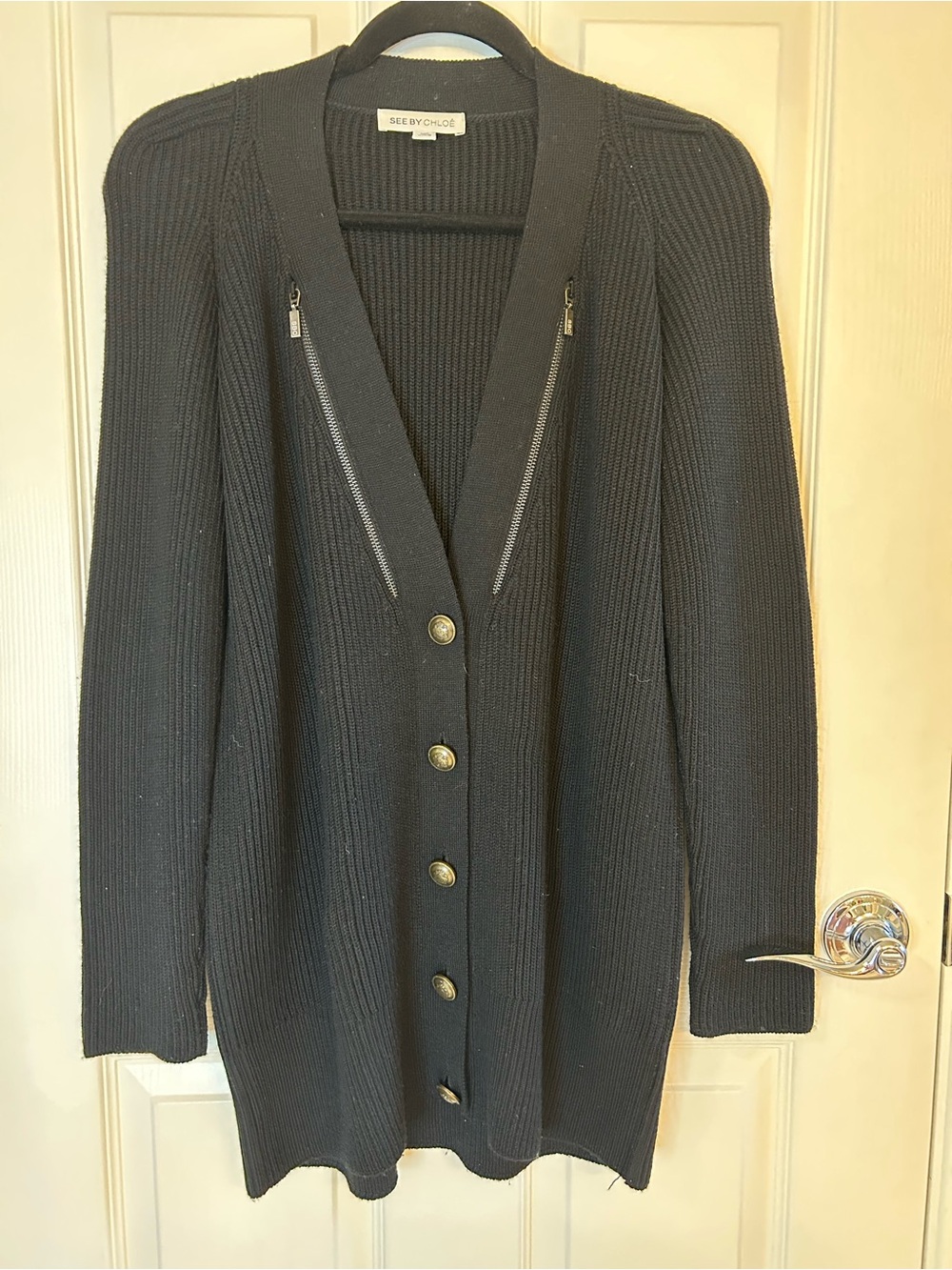 See By Chloe Ribbed V-Neck Button Cardigan with Zipper accent (Bin A2-030)